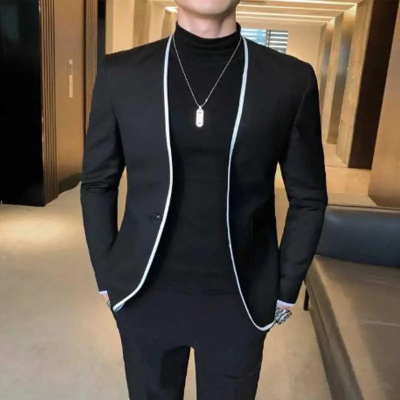 Black Casual Men Suits with Round Collar 2