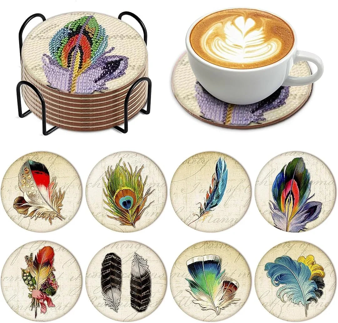 8Pcs DIY Diamonds Painting Coaster Animal Flower Non-slip