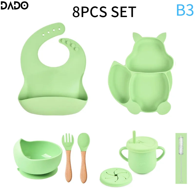 Baby Feeding Set Silicone Suction Bowls Divided Plates
