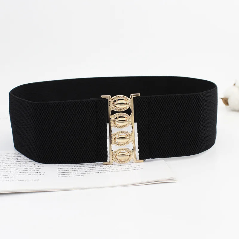 Wide Elastic Belt Solid Color Corset Belt Metal