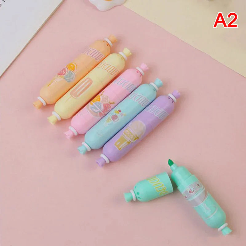 6Pcs/Lot Cute Cartoon Cat Highlighters School Office Stationery