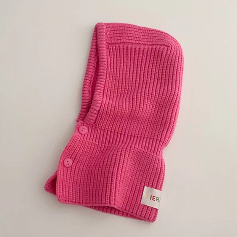 Baby Knitted One-piece Cap Scarf Solid Color Warm