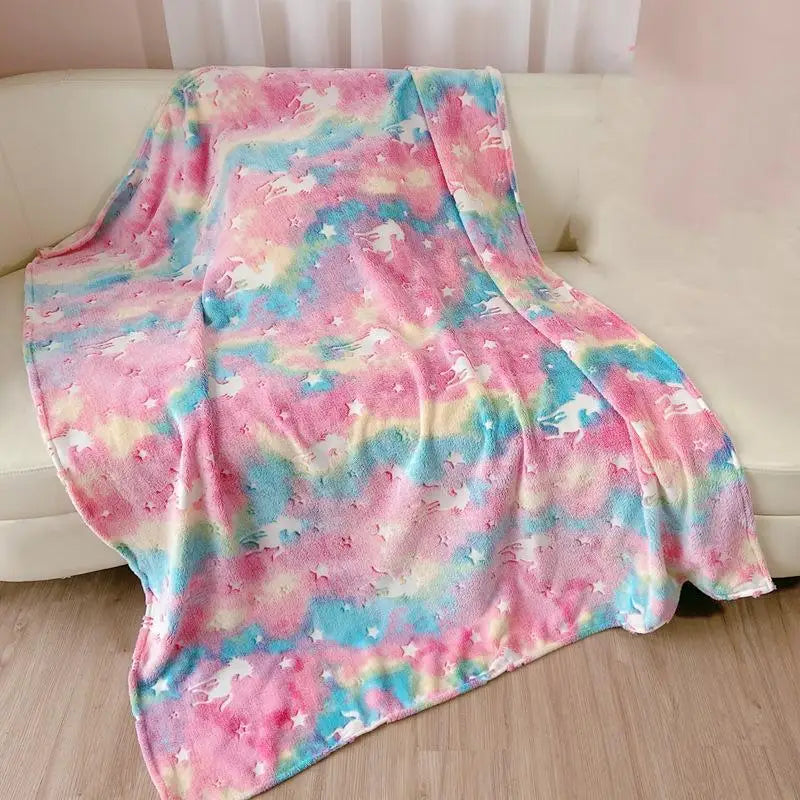 Glow in The Dark Throw Blanket Luminous Unicorns