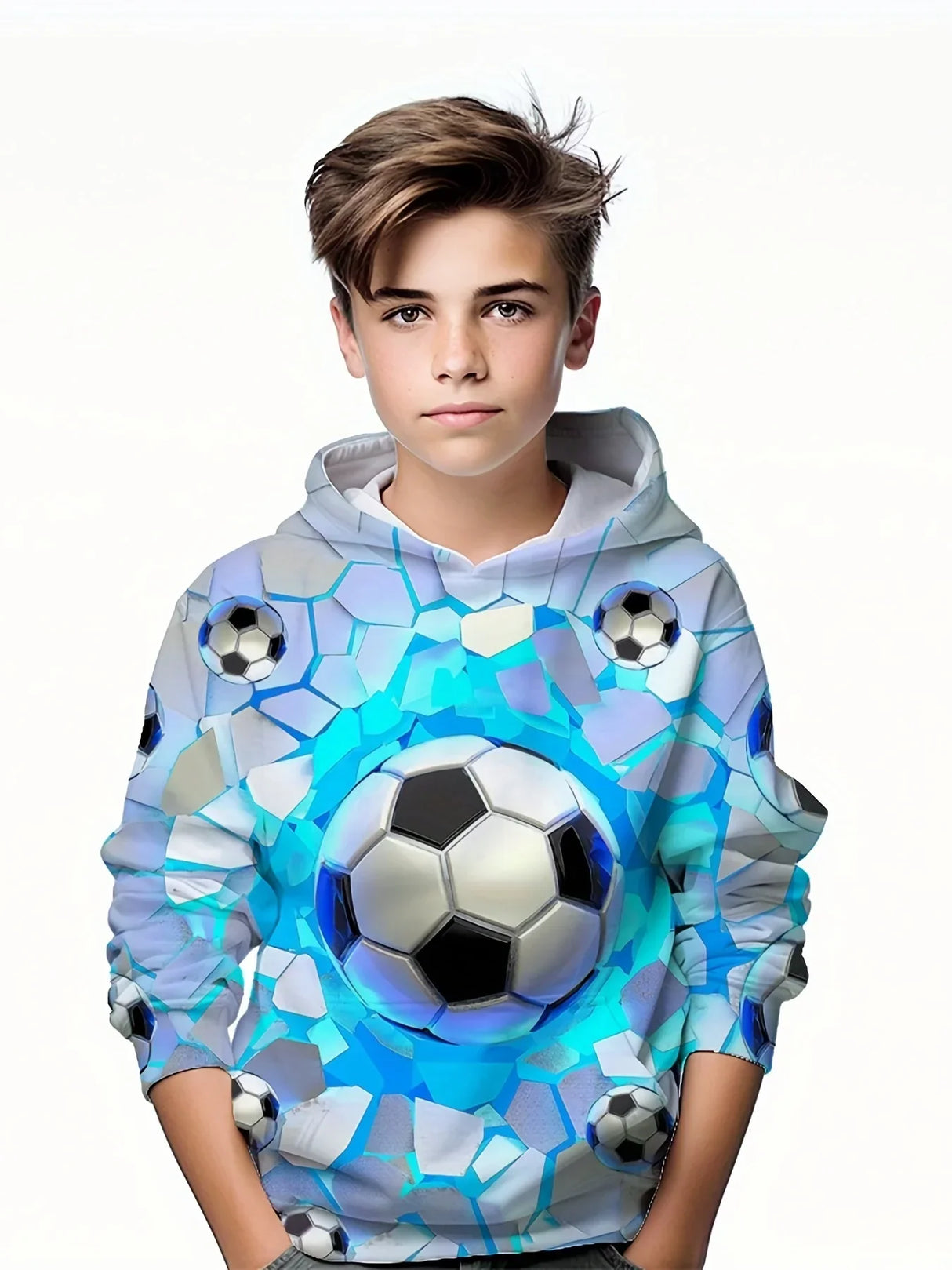 Child Fashion Football 3D Printed Boys Casual Hooded
