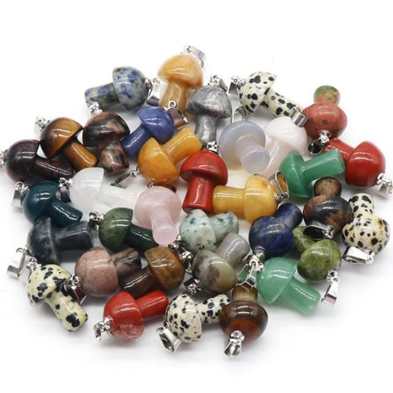Mutilcolor 10 PCS Natural Crystal Stone Pendants Mushroom