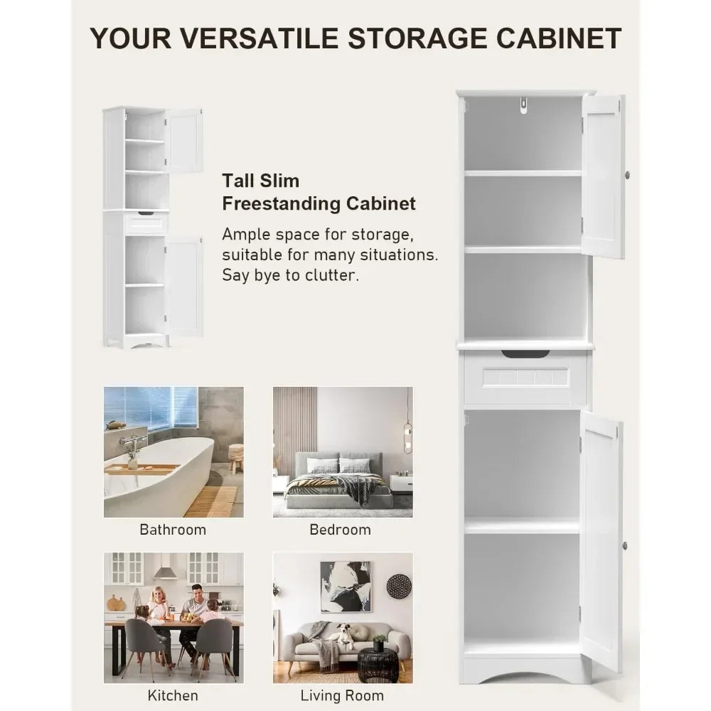Tall Bathroom Storage Cabinet W/ 2 Doors &