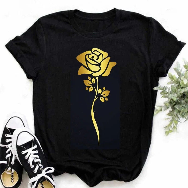 Plus Size Maycaur New Fashion Gold Rose Print