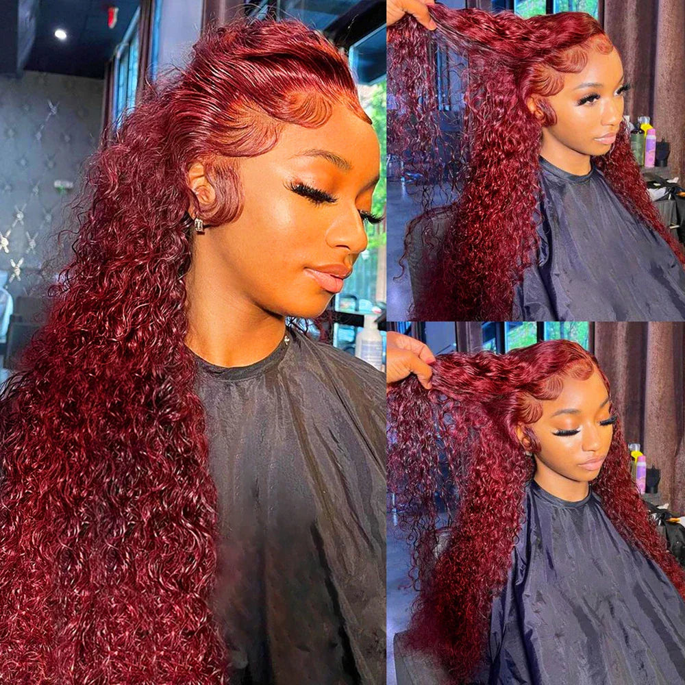 Burgundy Human Hair Lace Frontal Wigs Colored 99j