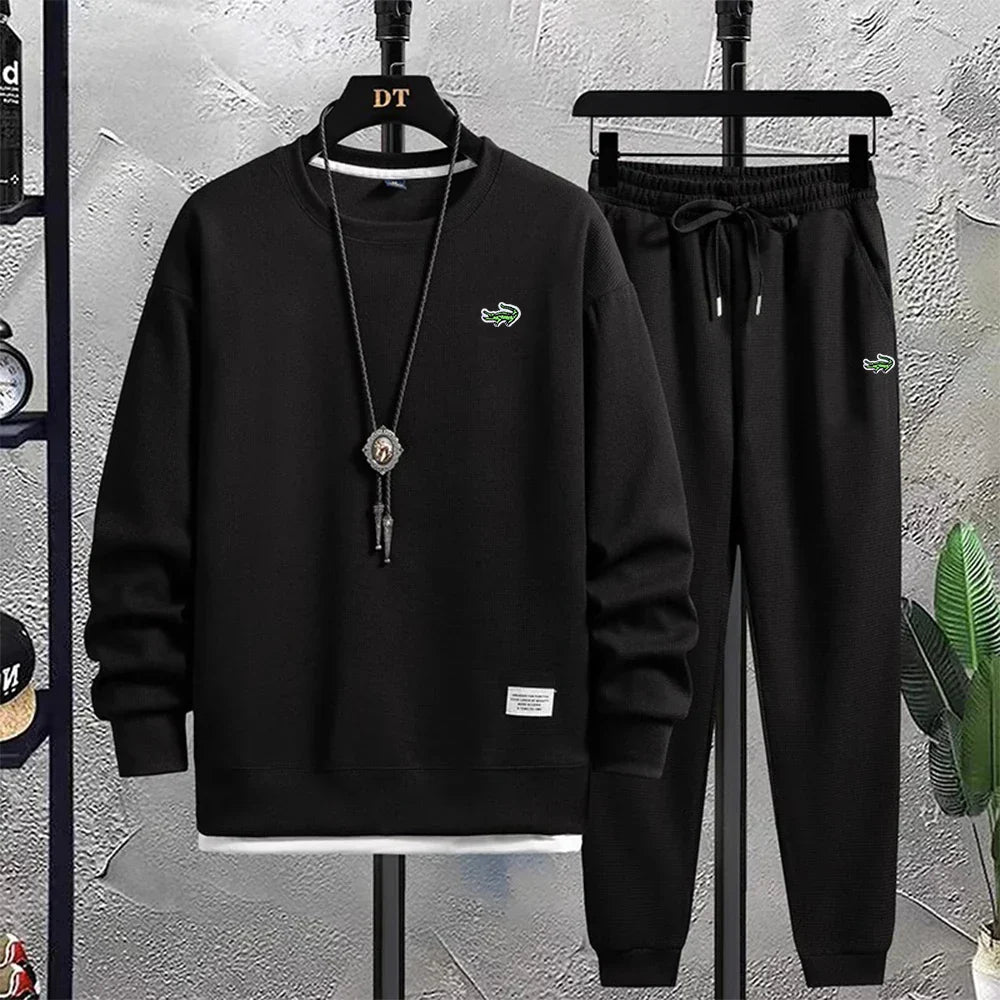 Fashion Autumn Tracksuit Mens Embroidery 2 Piece Outfit
