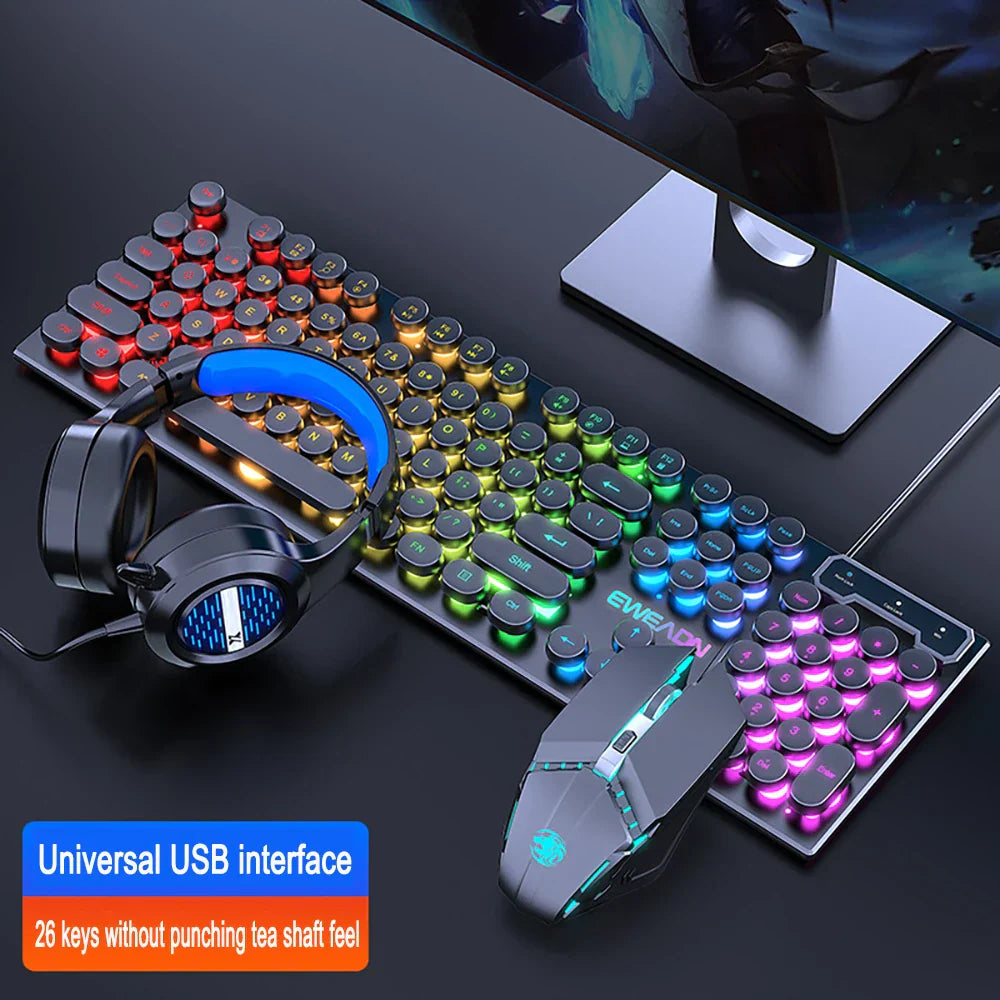 Three-piece Set Punk Gaming Keyboard and Mouse Earphone