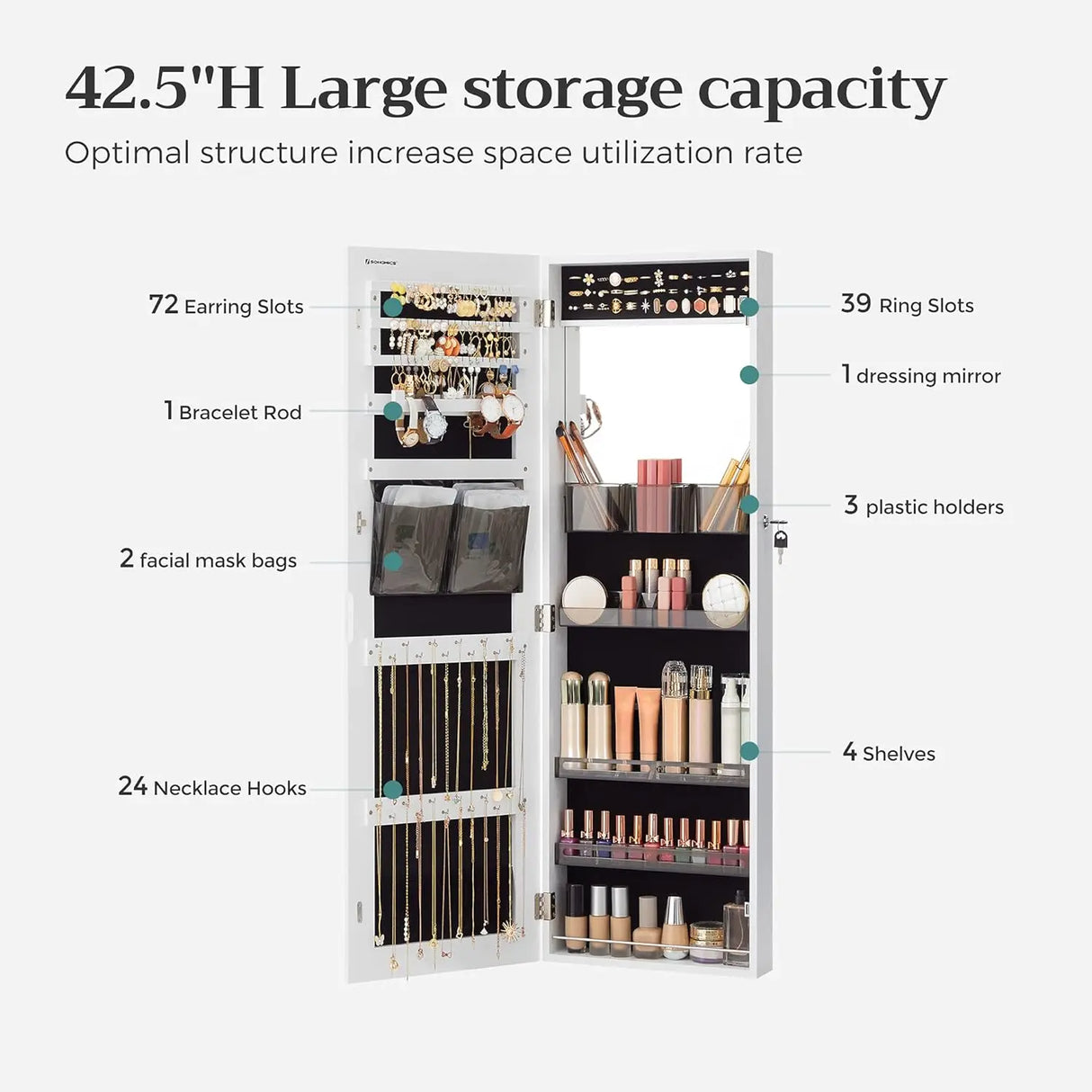 SONGMICS Jewelry Cabinet Armoire, Wall/Door Mount Storage Organizer