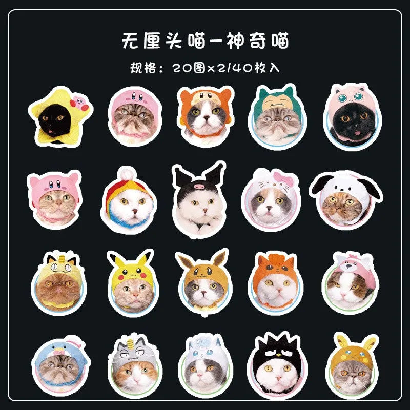 40 Pcs Cute Cat Stickers Kawaii Vinyl Decals for Scrapbooking