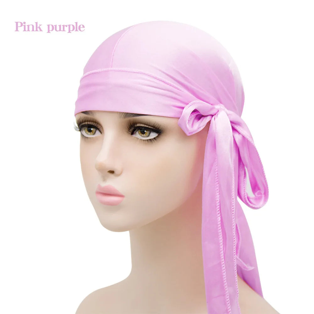 Unisex Silky Satin Durags Bandanas Turban Hat Elastic