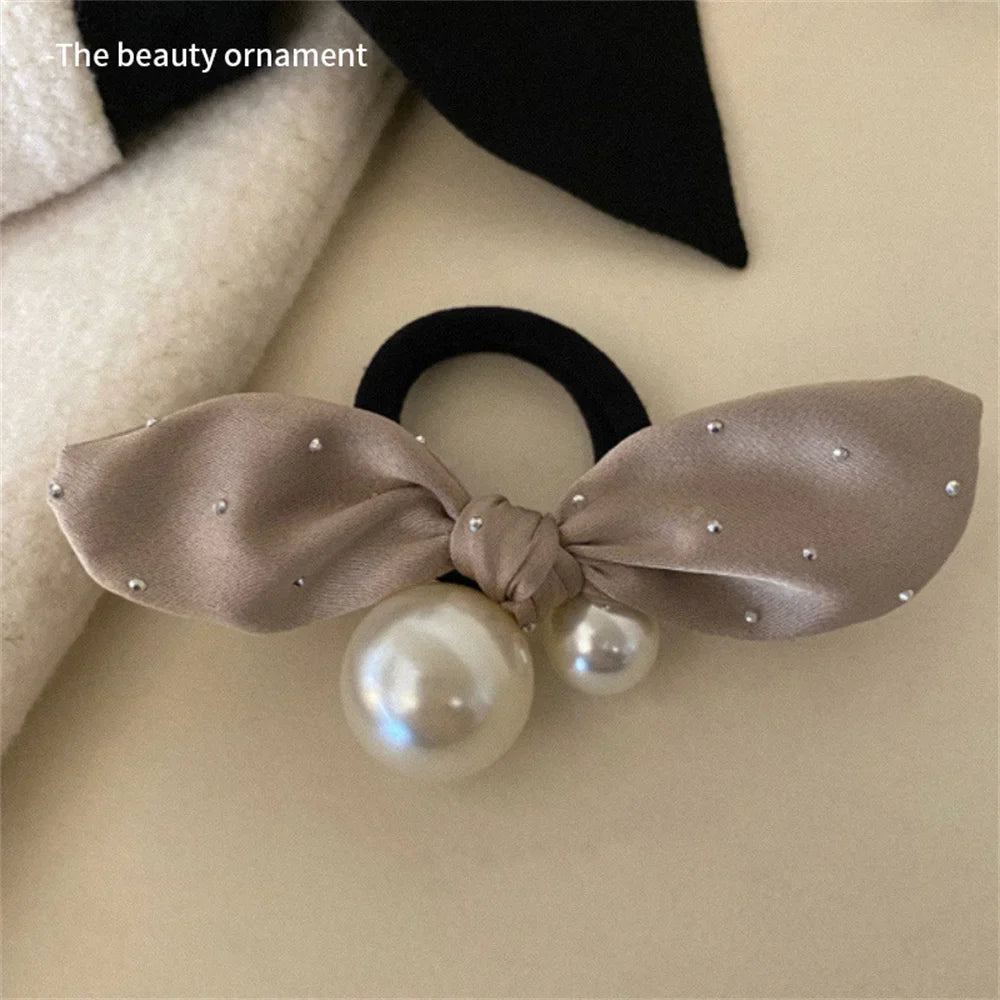 Fashion Seamless Black Hair Ties Rope Simple Pearl