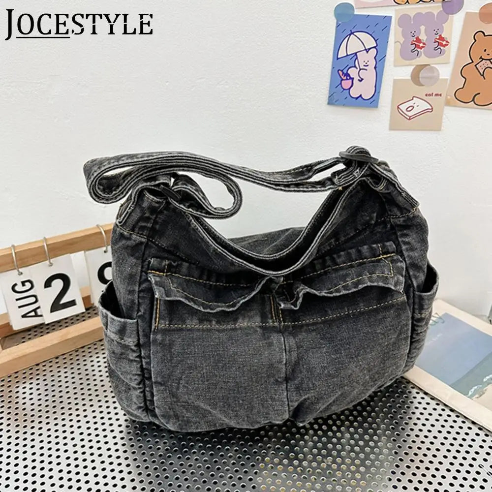 Denim Vintage Messenger Bag Retro Jeans Tote Bag