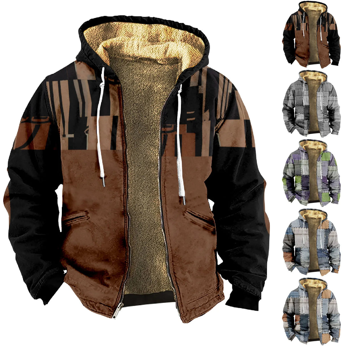 Warm Fleece Lining Jackets Men Winter Fashion Patchwork