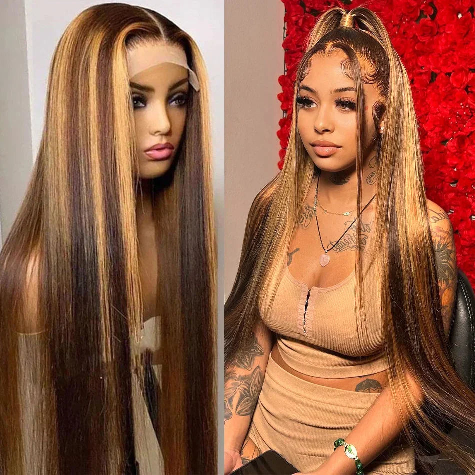 Glueless 13X4 Highlight Wig Straight Lace Front Human