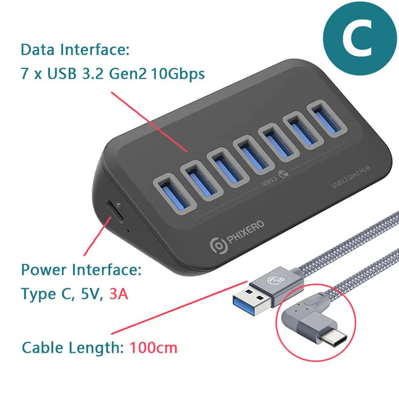 PHIXERO USB 3.2 Docking Station Hub 10Gbps Splitter