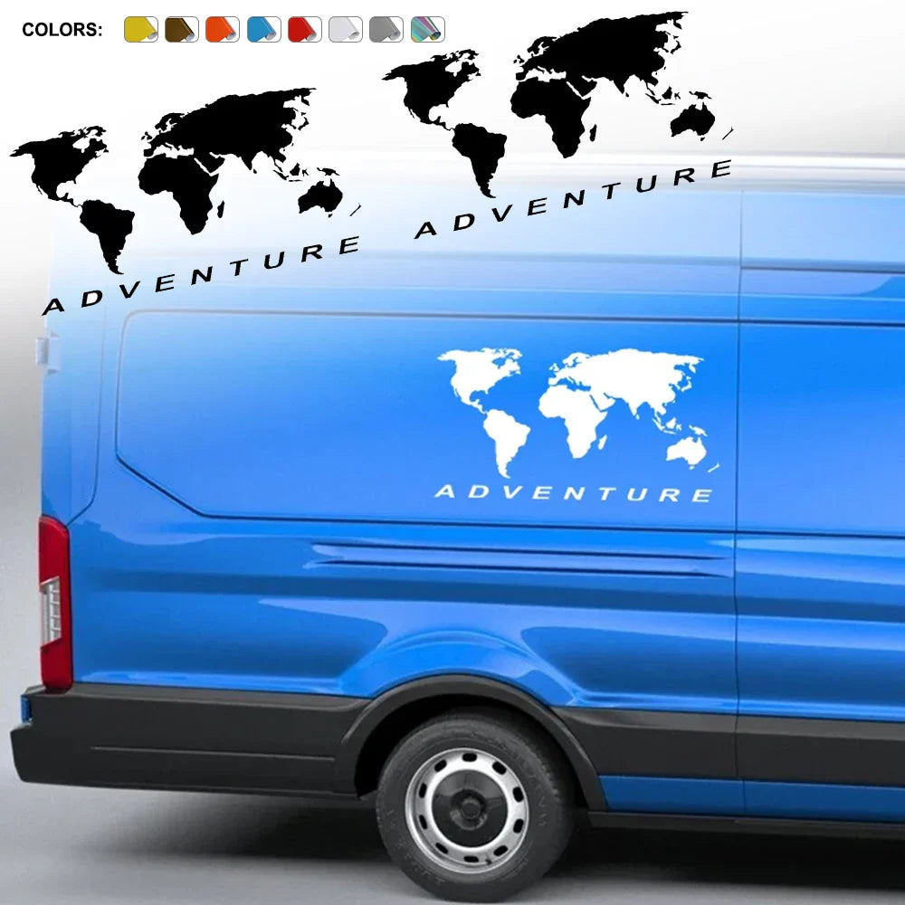 2Pcs World Map Car Side Body Stickers for SUV Van RV