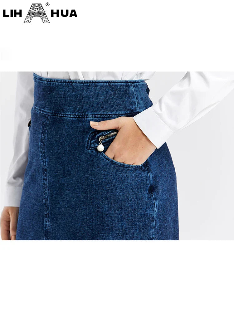 LIH HUA Womens Plus Size Denim Skirt Cotton
