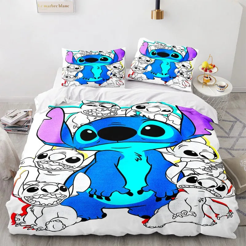 Disney Stitch Cartoon 3D Printed Bed Sheets Three-piece