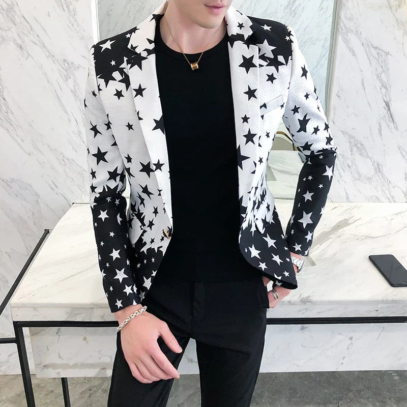 Star Print Slim Fit Blazers 2024 New Men's