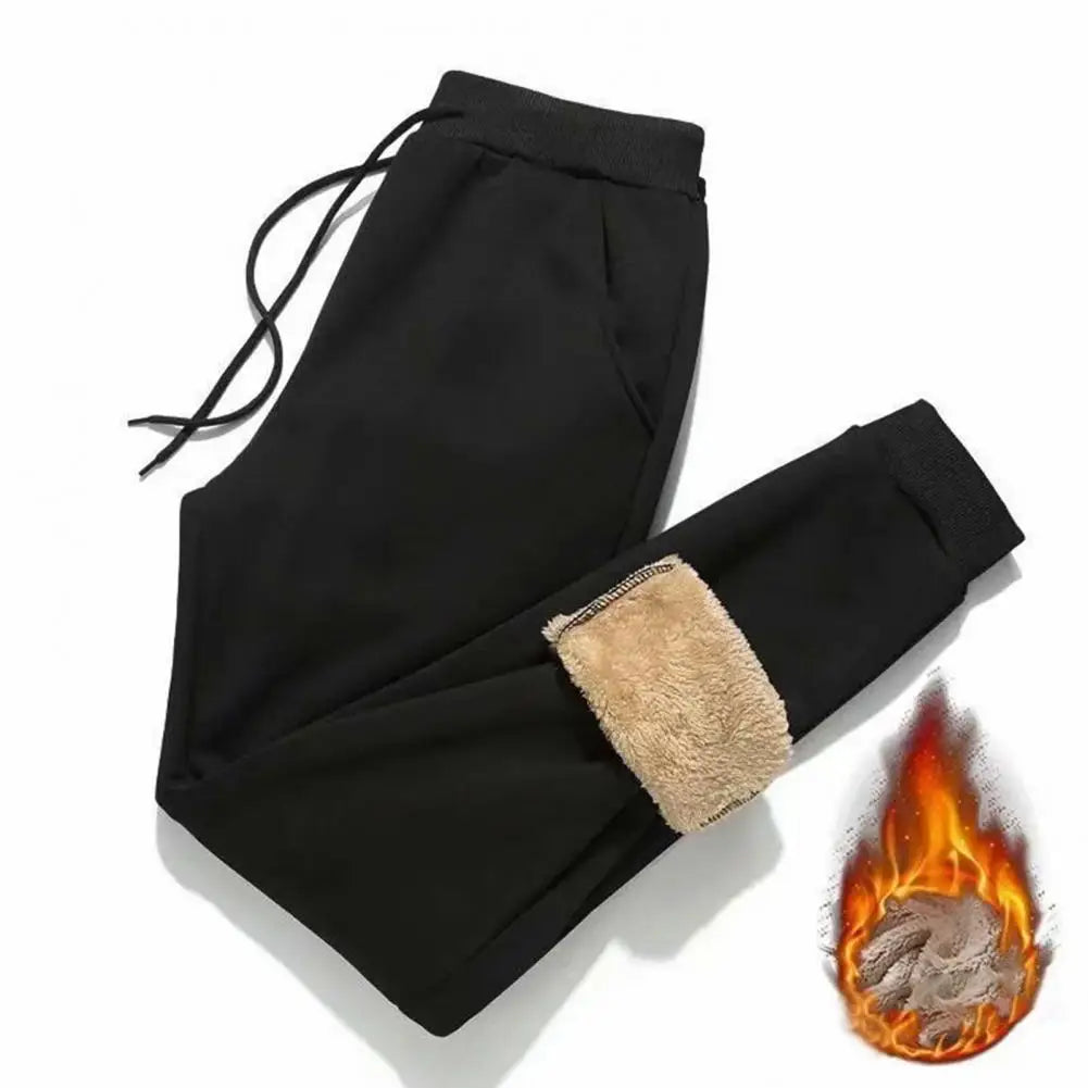 Men Fleece-lined Cotton Pants Winter Trousers Men's Winter