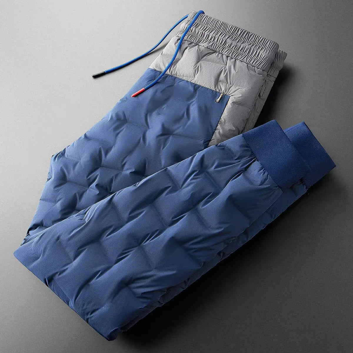 Milky white fashion zipper warm down pants men's