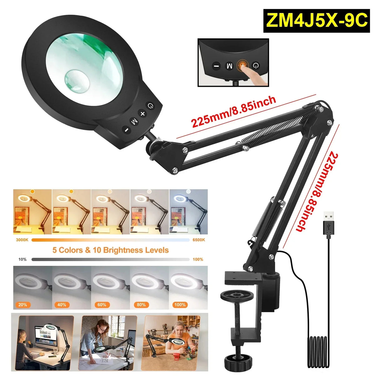 NEWACALOX 10X/5X Magnifier 5 Colors Illuminated Magnifying Glass
