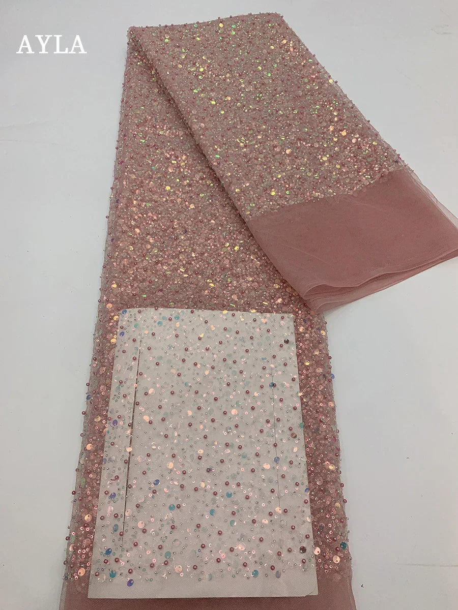 5 Yards Tulle Net African Lace Fabric Beaded