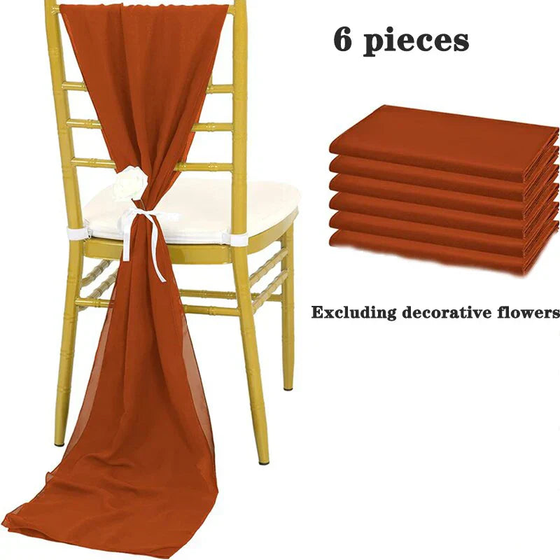 6PCS RUST Chiffon Chair Sashes 30 x 270cm