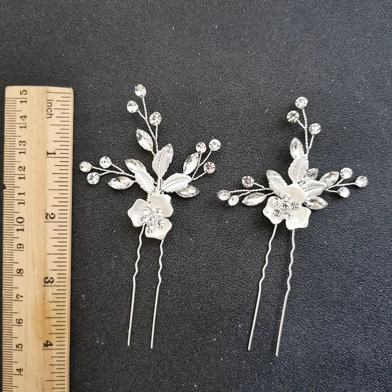SLBRIDAL Handmade Golden Austrian Crystals Rhinestones Flower Leaf