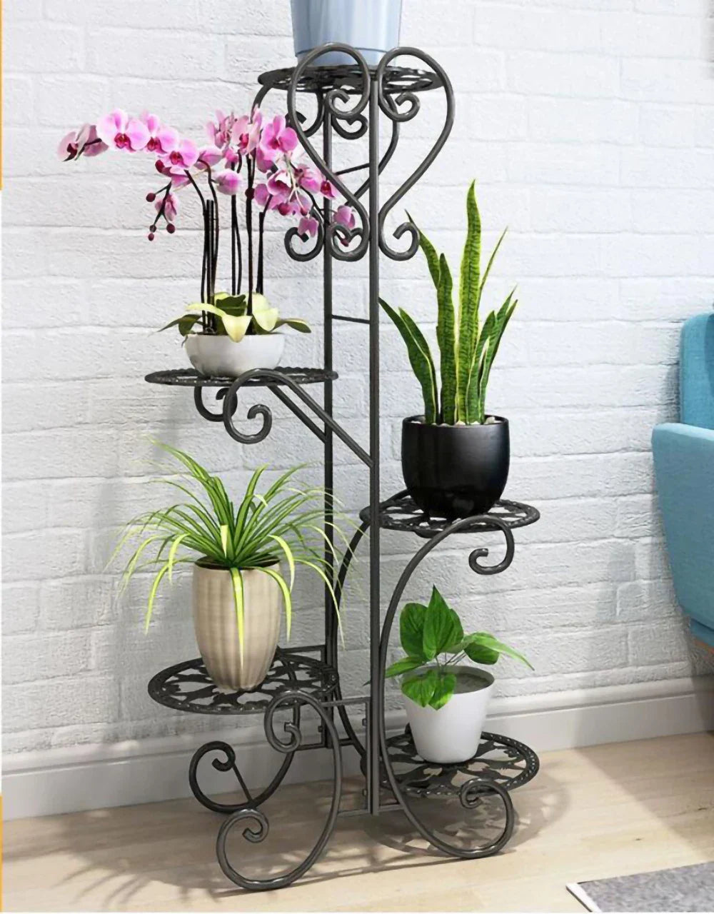 5 Potted Rounded Flower Metal Shelves Plant Pot