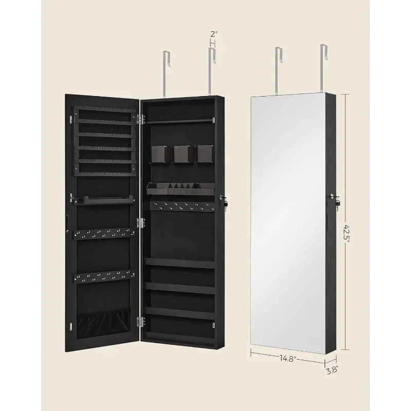 SONGMICS Mirror Jewelry Cabinet Armoire, Wall or Door