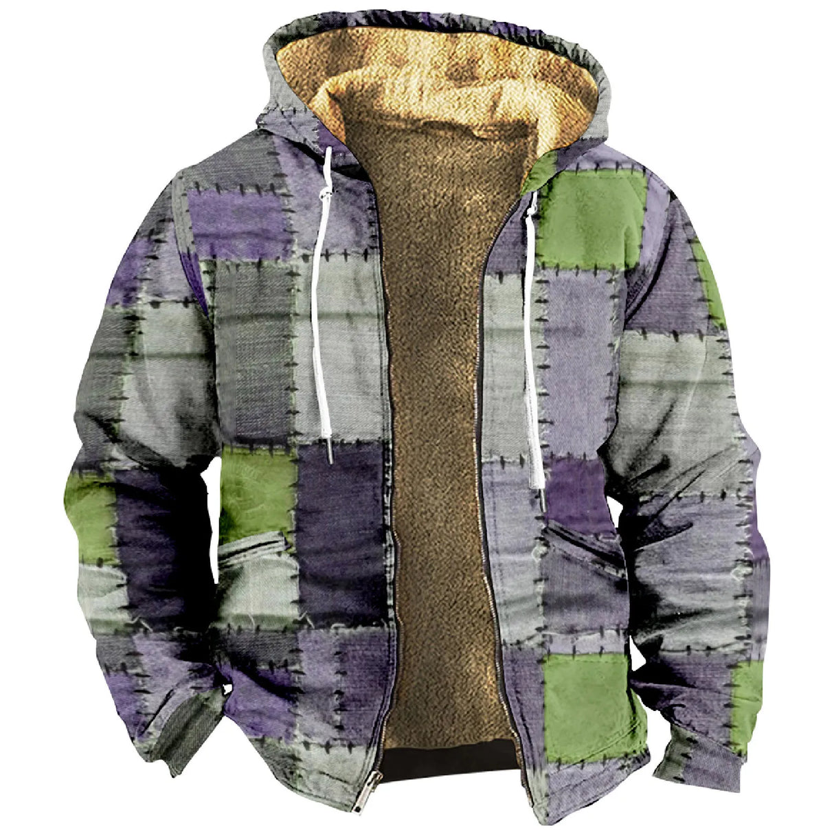Warm Fleece Lining Jackets Men Winter Fashion Patchwork