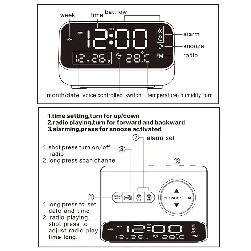 LED Digital Alarm Clock Watch Table Electronic Desktop