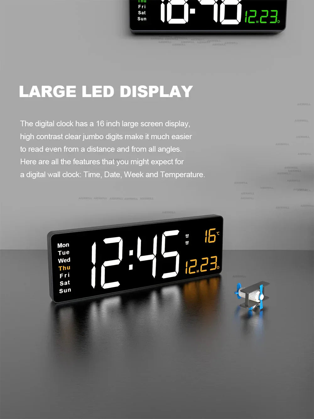 16inch Digital Wall Clock Large LED Alarm Clock