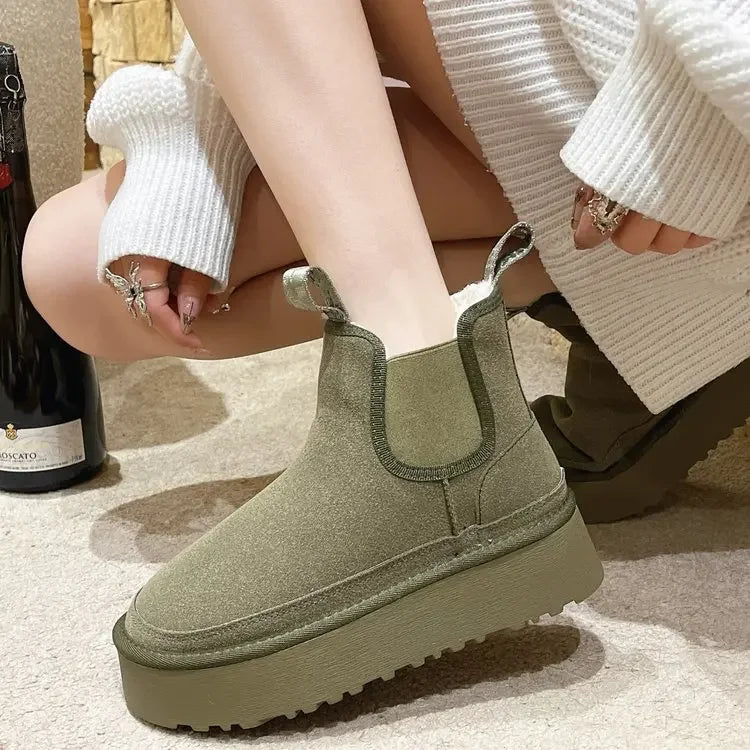 Suede Flats Women Ankle Snow Boots Platform Warm