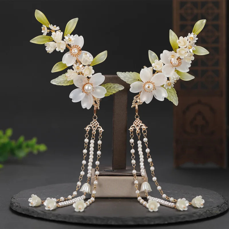 1pair Chinese Hanfu Hair Accessories Red Flower Hairpins