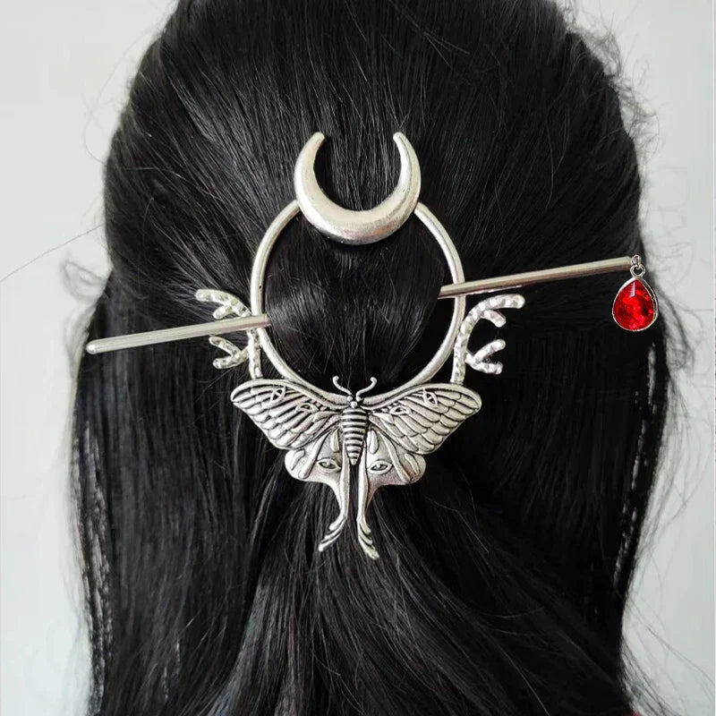 Witch Woodland Goddess Crescent Moon Dragonfly Hairstick Fairy