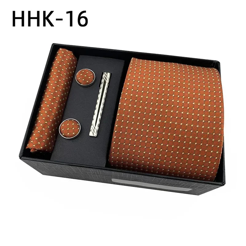 100Silk Feel Set Classic Ties for Men Kerchief