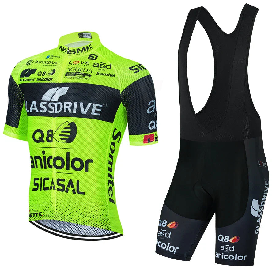 Fluor Yellow Cycling Jersey GLASSDRIVE Team Bike Maillot