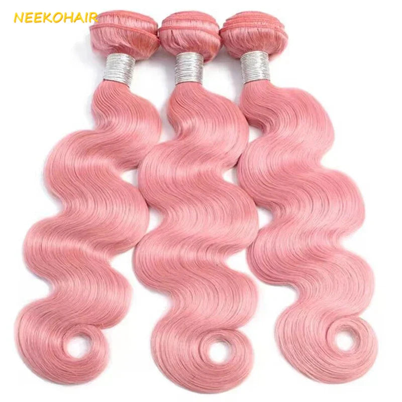 Light Pink Colored Bundles With 13x4 Frontal Weave
