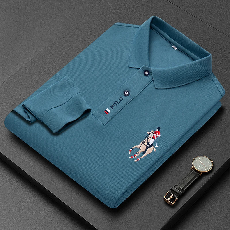 Designer Quality Men's Polo Shirt Autumn Lapel Embroidered
