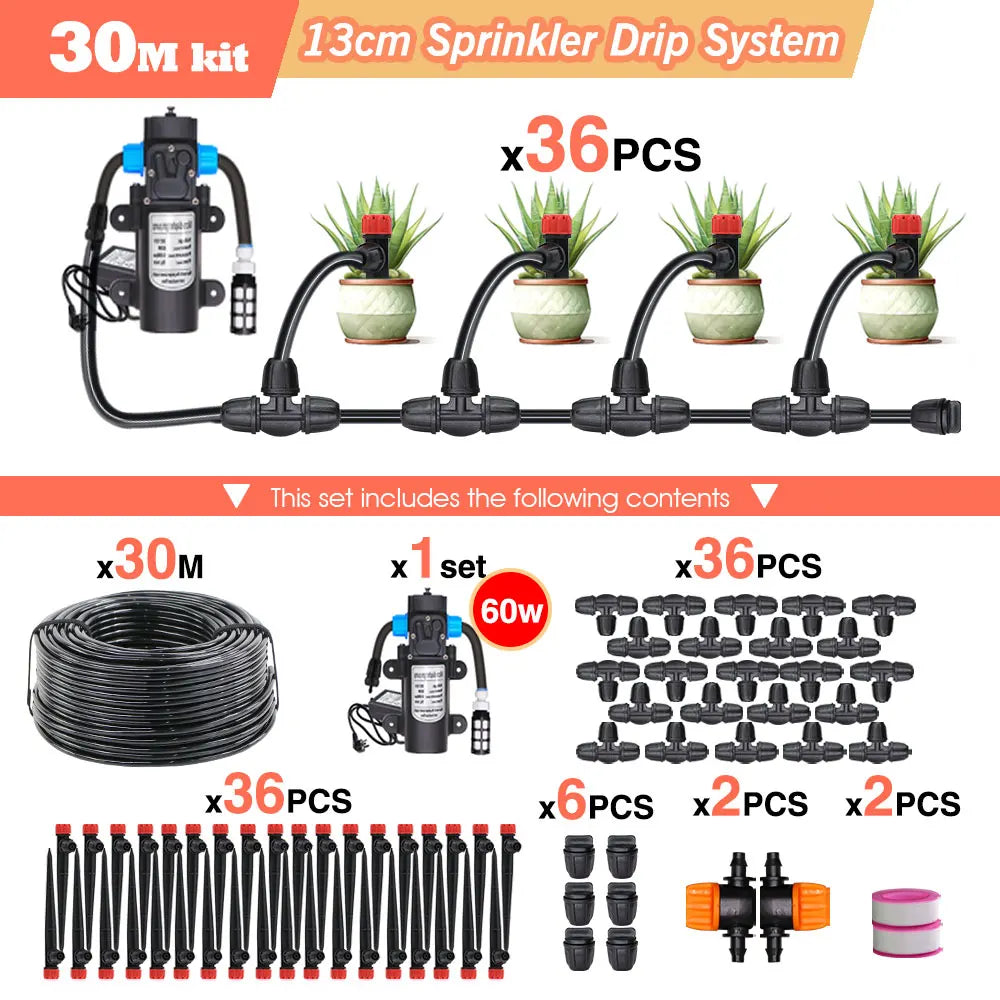 50-5M Garden Drip Irrigation System with Pump & Sprinklers