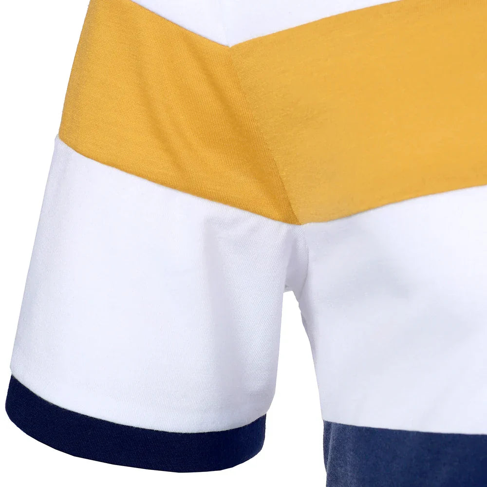 Men Short Sleeve Polo Shirt Contrast Color Stripe