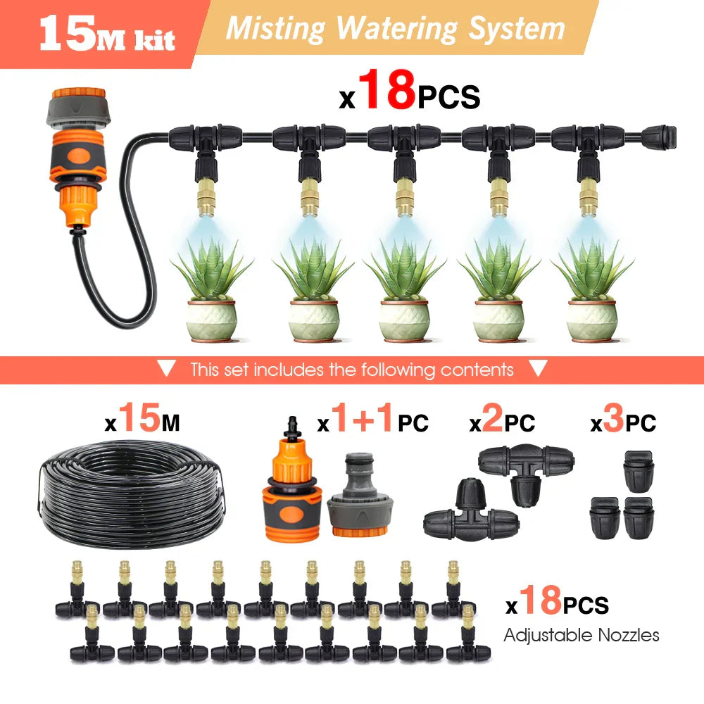 30-5M Garden Adjustable Brass Nozzle Misting Watering System