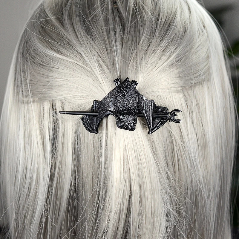 Witch Bat Hairstick Black Gothic Barrette Pagan Vampire