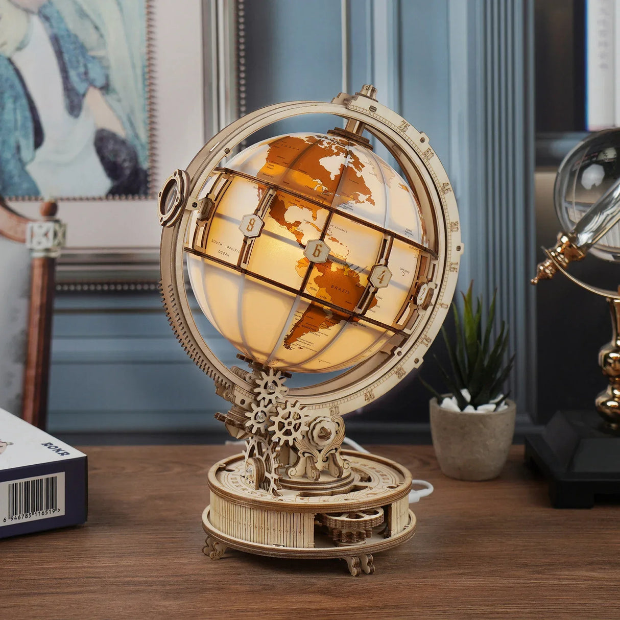Wooden Globe Lamp 3D Puzzle Games Birthday Gift