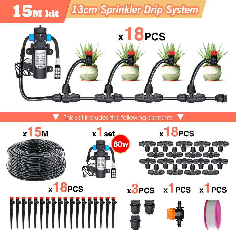 50-5M Garden Drip Irrigation System with Pump & Sprinklers